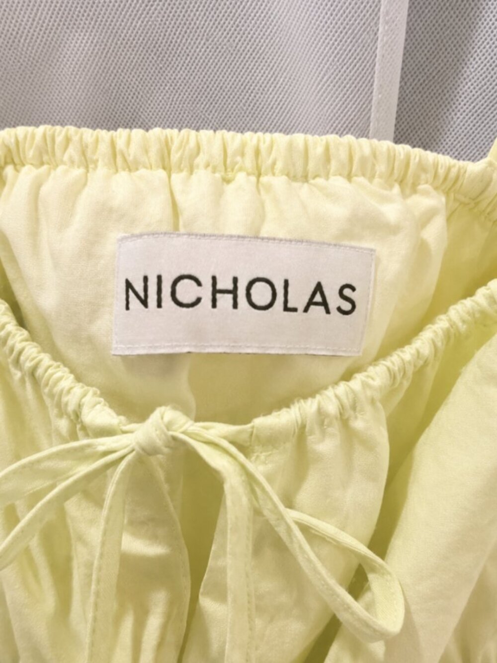 NICHOLAS Shirred Cotton Poplin Tie Shoulder Maxi Dress Lime Chartreuse US 10 NWT - Picture 5 of 7